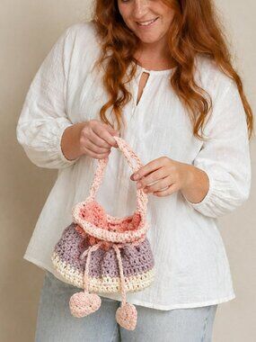 Handmade Crochet Drawstring Mini Bag NEW | Cottagecore Boho Purse | Small Tote